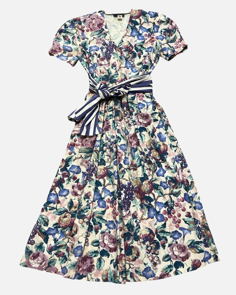 CULLINANE Rare Vintage 80s Heavy Cotton Flax Floral Wide Leg Palazzo Jumpsuit 12